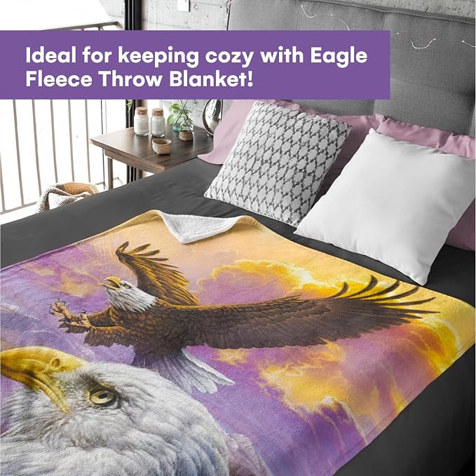 Dawhud Direct Eagle Fleece Throw Blanket, 50" x 60", Flying Eagle Print, Super Soft Plush, Unisex, Iii Eagle Clouds Color