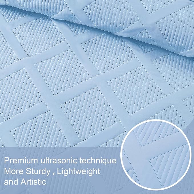 Exclusivo Mezcla Twin Size Quilt Set, Sky Blue | Soft Bedspreads with 1 Pillow Sham, Modern Striped Pattern, Lightweight Bedding Set Coverlets for All Seasons, 68x88 Inch