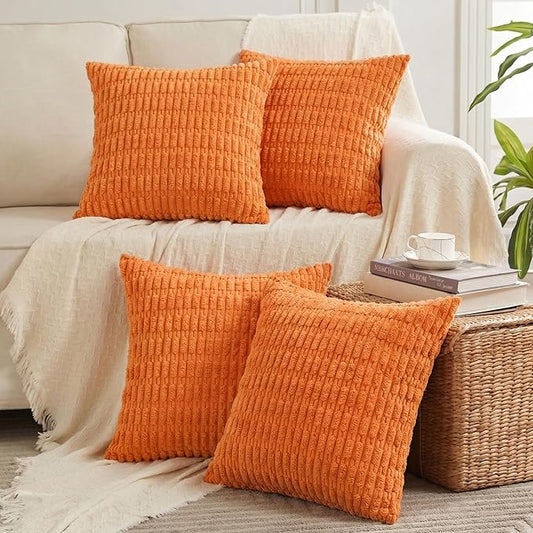 Fancy Homi 4 Packs Decorative Throw Pillow Covers for Living Room Couch Bed, Modern Farmhouse Boho Home Décor Accent Cushion Case, 14" x 14", Orange