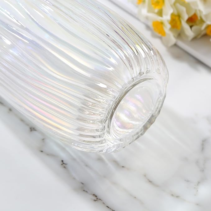 Large Colored Glass Vase for Home Decor Ribbed Tall Gold Floor Vase 8.0" Decorative Vases for Table Centerpieces Flowers Decor and Farmhouse(Colored 8.0in)