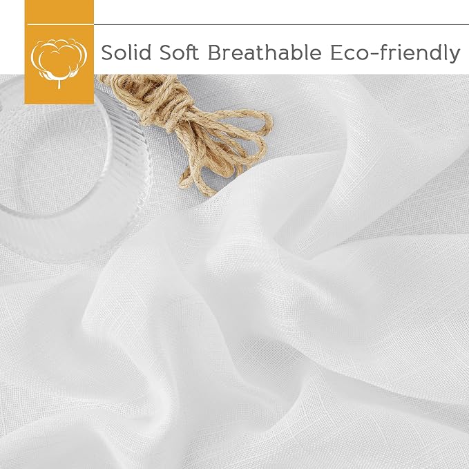 RYB HOME White Semi Sheer Curtains for Small Window 45 inches Long | Light Filtering Privacy, Boho Country Rustic, Kitchen Cafe Bathroom RV Camper, Rod Pocket, White, W52 x L45, Set of 2