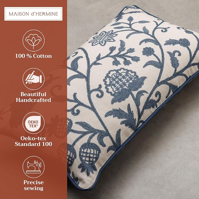 Maison d' Hermine Throw Pillow Covers 100% Cotton (12" x 20" - Pack of 1)