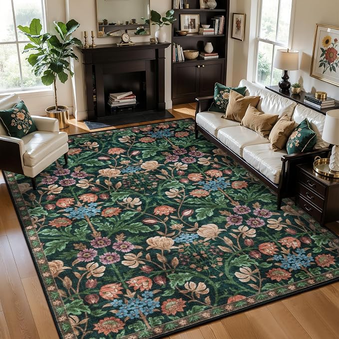 Ciicool Large 5x7 Area Rugs for Living Room Floral Boho Washable Rug | Soft Low-Pile Carpet for Bedroom Dining Room Kids Nursery Home Office Playroom Carpets Decor