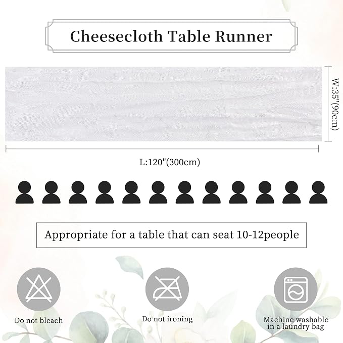 6 Pack White Cheesecloth Table Runner 35×120Inch Fall Boho Gauze Home Decor | Rustic cheese cloths Sheer Gauze for Fall Wedding Baby Shower Birthday Party Table Decor Halloween Thanksgiving Christmas
