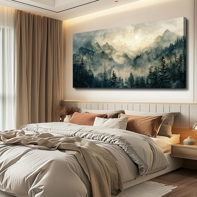 FUHAIHUA Canvas Wall Art For Living Room Large Wall Decor For Office Modern Bedroom Decorations Forest Fog Landscape Pictures Farmhouse Painting Artwork Wall Mural Aesthetic Home Decor 30x60 In