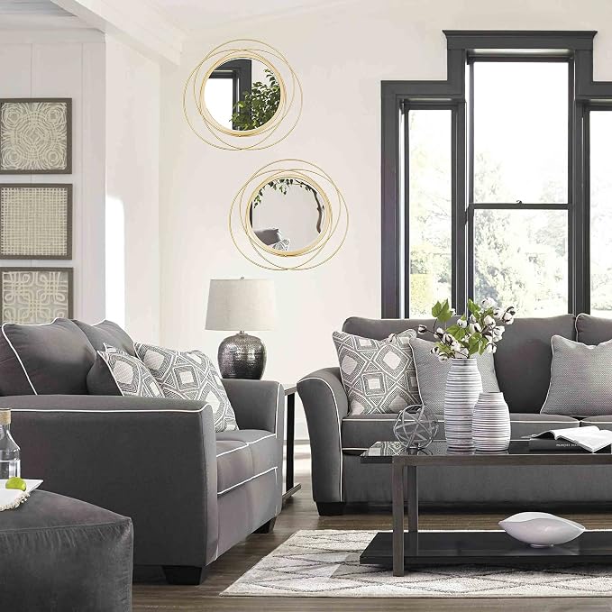 2 Set Circle Mirrors for Wall Decor Living Room Bedroom Entryway | Metal Round Mirror Decorative Hanging Mirrors Sun Bohemian Geometric Accent Sculpture Gold 15.7 in