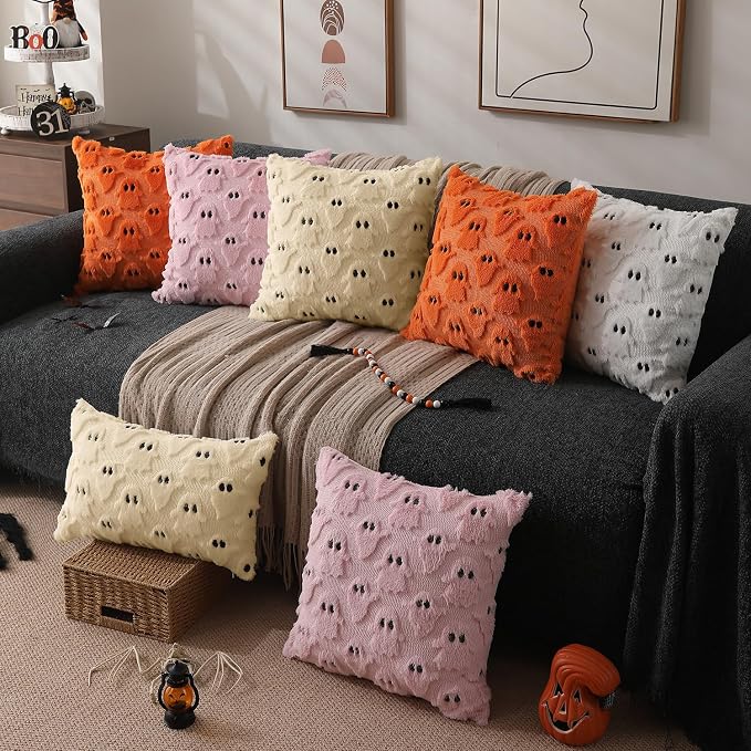 DFXSZ Halloween Pillow Covers 12x20 inch 2Pcs Beige Ghost Halloween Decor