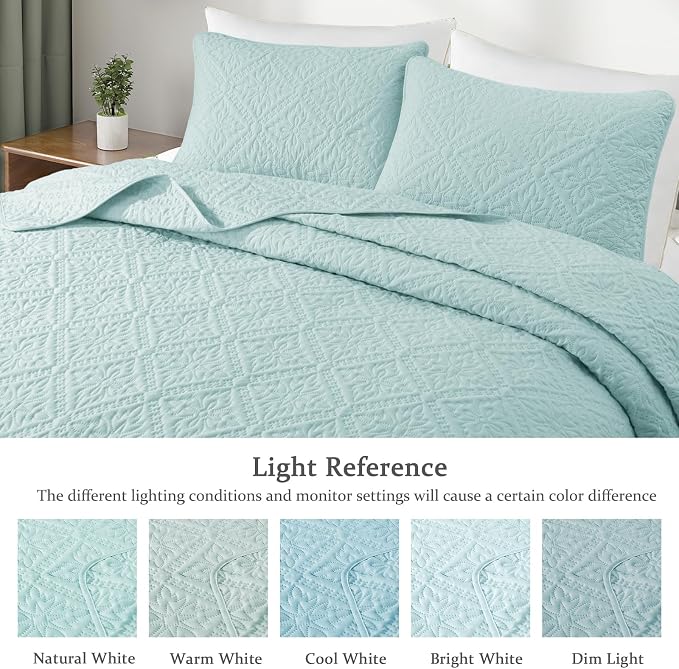 Exclusivo Mezcla King Quilt Set, Aqua Blue | Lightweight Soft Bedspreads Coverlets, All Season Bedding with 2 Pillow Shams, Modern Style for Bedroom Guest Room