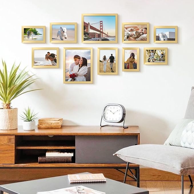 upsimples Picture Frames Set of 10, Including 8x10, 5x7, 4x6 Gold Frame | Multi Picture Frames Collage Wall Decor, Gallery Wall Frame Set, Gift For Christmas, Mothers' day, Wedding, Dorm, Living Room