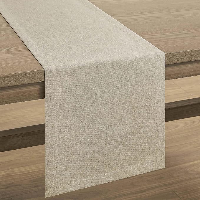ZeeMart Basic Linen Style Table Runner, 14x72 Inch Natural | Mitered Corner Design, Medium Weight Fabric, Rustic Farmhouse Style, Machine Washable Easy Care Everyday Table Scarf