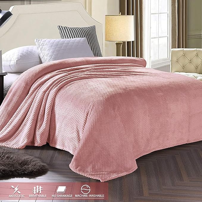 Exclusivo Mezcla Soft Waffle Fleece Bed Blanket King Size, Pink | Lightweight Plush Blanket for Bed, Bedroom, Cozy Flannel with Waffle Texture, Stylish Home Decor, All Season, 104x90 Inches