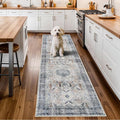 Washable Kitchen 3x8 Runner Rug - 3x8 Hallway Rug Distressed Mats Non-Slip Soft Room Floor Carpet for Dining Room (Grey/Blue, 3x8)