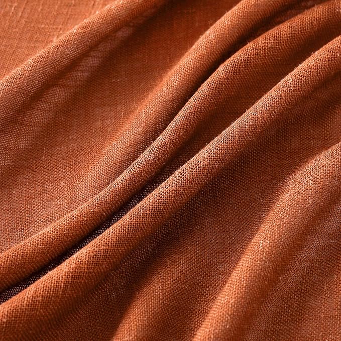 MIULEE Rust Fall Linen Curtains 52x90 Inch 2 Panels for Bedroom Living Room | Terracotta Soft Thick Linen Textured Window Drapes, Semi Sheer Light Filtering, Back Tab Rod Pocket, Burlap Look Fall Decor