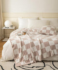 REPRECONF Ultra Soft Cozy Buffalo Checkerboard Grid Fluffy Microfiber Knitted Bed Blanket Super Soft Cozy Lightweight Fleece Checkered Bed Blanket for Sofa Couch Bed Travel Cream Twin Size 60''X80''