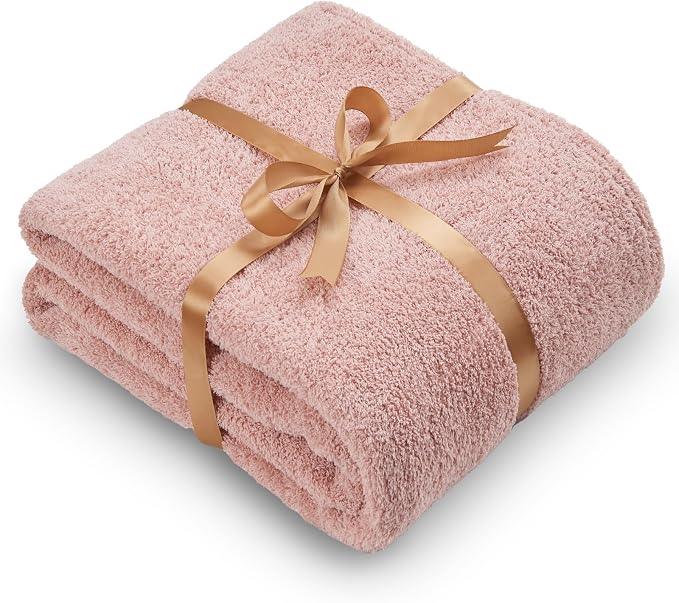 NEWCOSPLAY Knitted Throw Blanket for Couch Sofa Bed, Pink, 50"x60" | Super Soft Plush, Fuzzy Fluffy Microfiber, Lightweight Cozy Blanket for Room Decor, All Season Use