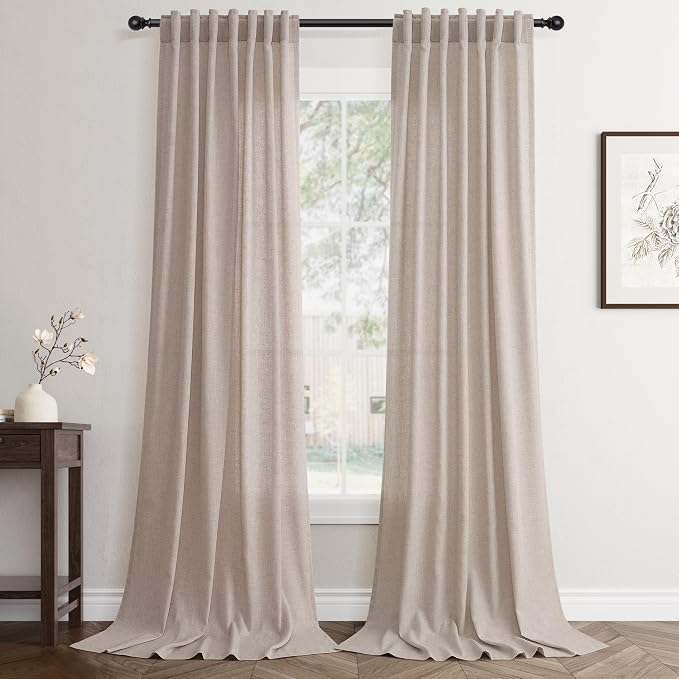 Jowels Oatmeal Linen Curtains 84 Inch Long 2 Panels for Living Room | Light Filtering Semi Sheer Curtain, Back Tab Pocket Pleated Look, Boho Farmhouse Textured Privacy Drapes for Bedroom Window