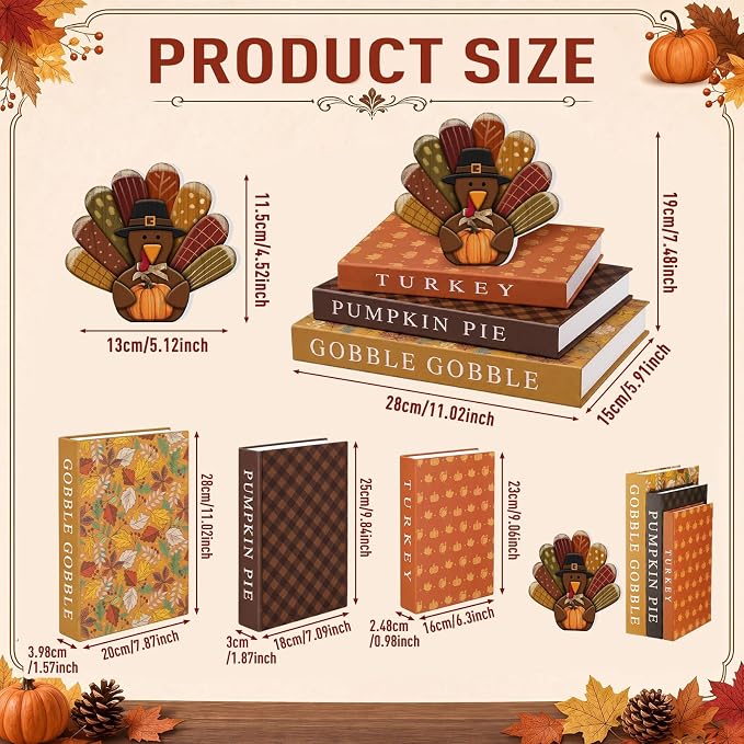 Thyle Fall Decorative Faux Books Set, Storage Boxes with Turkey Decor