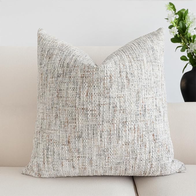Textured Chenille Throw Pillow Cover 22x22 Inch Soft Neutral Woven Accent Boho Farmhouse Square Decorative Cushion Case for Modern Home Decor Bed Couch Sofa Living Room