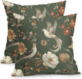 Kawani Vintage Floral Pillow Covers 20x20 Inch Set of 2 Green Chinoiserie Flower and Bird Outdoor Decorative Throw Pillows Retro Rustic Pillowcases Farmhouse Cushion Covers for Couch Home Decor