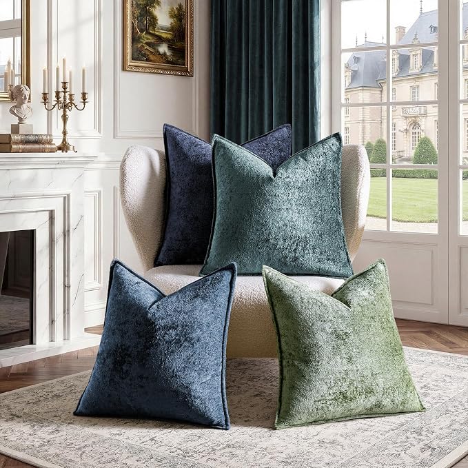 a moment Throw Pillow Covers 26X26 Inch 4 Packs,Soft Velvet Decorative Pillow Cases with 3D Ice Flower,Texture Modern Accent Cushion Covers for Sofa Couch Home Decor Peacock Noir
