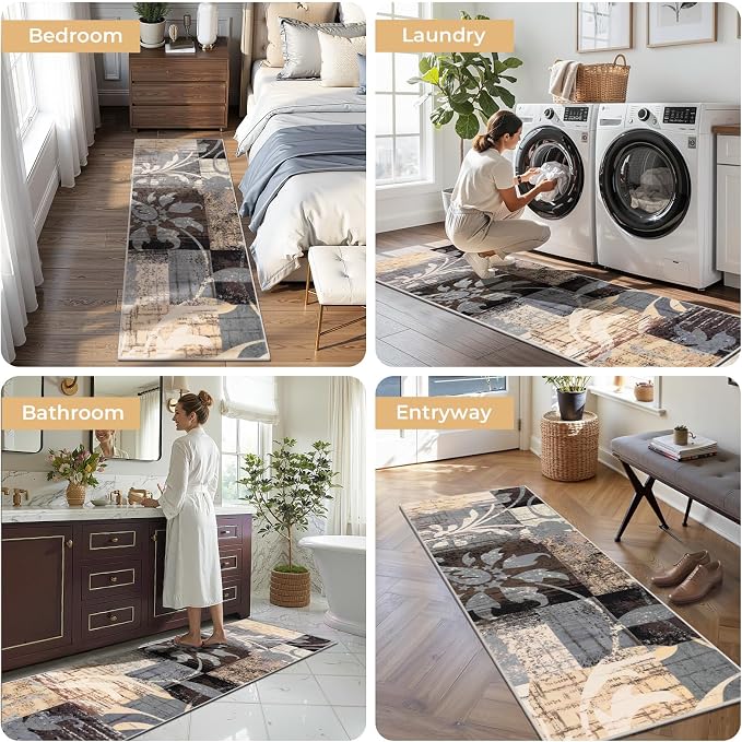 Yamaziot 2x8 Washable Modern Abstract Runner Rug Non-Slip for Hallways | Stain Resistant Kitchen Rug with Rubber Backing, Low Pile, Ultra Soft Carpet Runner for Bedroom, Laundry, Entryway