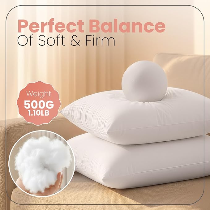 Utopia Bedding 18x18 Pillow Inserts, White Throw Pillows for Couch, 2 Pack | Indoor cushion inserts for bed, sofa & couch, Supportive & fluffy decorative pillows for everyday comfort, Set of 2, White