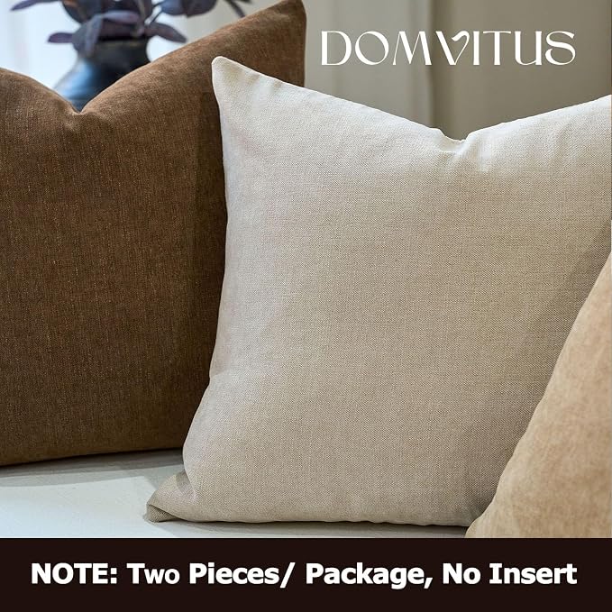 Neutral Linen Textured Throw Pillow Covers 20x20 Inch Set of 2