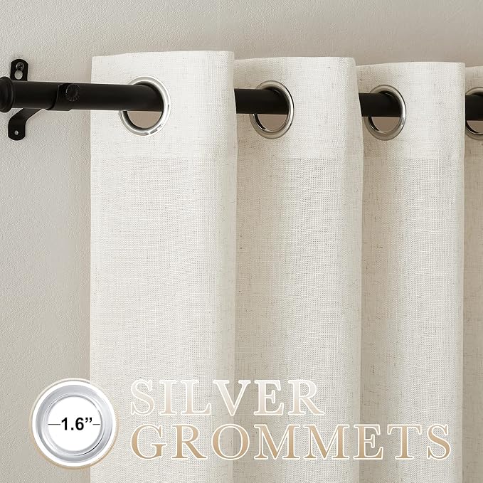 NICETOWN Linen Sheer Curtains Flax for Bedroom, Grommet Top Semi Sheer Privacy Linen Blend Window Treatment Light Filtering for Living Room/Farmhouse, 52" W x 63" L, Set of 2