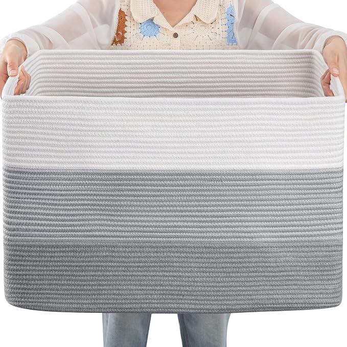OIAHOMY Blanket Basket Laundry Basket Dog Toy Basket 108L Gradient Grey | Large Storage Basket,Baby Basket,Toy Storage,Woven Rope Basket for Blankets,Blanket Storage for Living Room