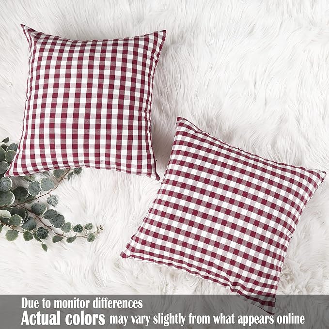 Red and White Farmhouse Boho Gingham Throw Pillow Covers 18x18 Set of 2 | Red and White Checkered Gingham Plaid Christmas Decorative Throw Pillow Covers Set of 2, Fundas Para Cojines De Sala Navidad