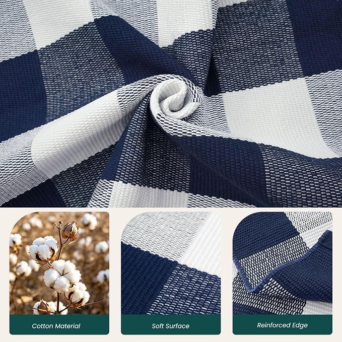 KOZYFLY Buffalo Plaid Area Rugs 2.3x3.6 Ft Blue and White Door Rug | Washable Front Door Mat, Woven Cotton Indoor Outdoor Rug, Checkered Doormat for Front Porch Kitchen Entryway Patio Farmhouse
