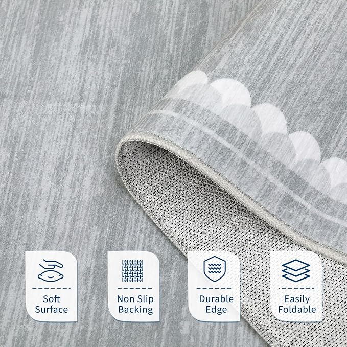 COZYLOOM 2x6 Hallway Runner Rug Machine Washable Area Rugs with Non Slip Backing, Modern Stain Resistant Non Shedding Mat Low Pile Foldable Thin Minimalist Carpet for Bedroom Entryway Kitchen, Grey