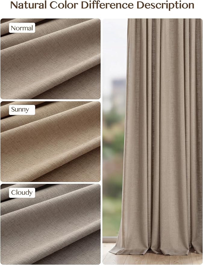 Pinch Pleated Linen Curtains 84 Inch Length 2 Panels, Light Filtering Linen Blend Drapes 40" W x 84" L, Taupe Grey Neutral Curtains for Living Room Bedroom with Hooks