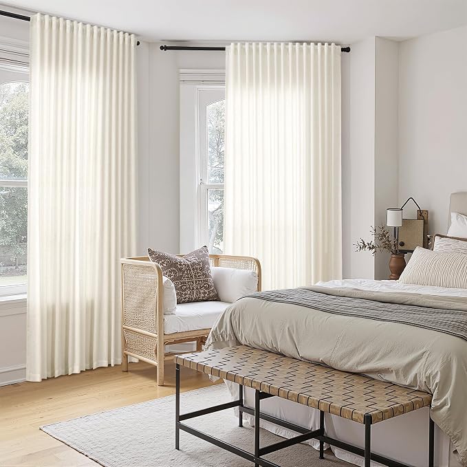Linen Sliding Door Curtains for Bedroom, Natural 90 Inches Long Window Farmhouse Back Tab Rod Pocket Drapes for Living Room, Patio Glass Door Extra 100 Wide Curtain, 2 Panels 100 X 90