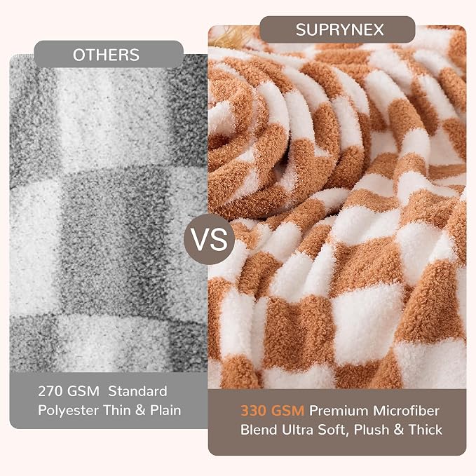 Caramel Orange Checkered Throw Blanket, Soft Plush Microfiber Fleece Blanket for Couch Sofa Travel, Cozy Decorative Home Blanket, All Season, 50x60 Inches