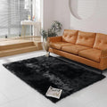 linmopm Faux Fur Rug Sheepskin Shag Fluffy Fuzzy 5x7 ft Black Rugs for Bedroom Bedside Bed Floor Living Room Plush Rectangle High-Density Cushion Carpet Super Sofa Cover