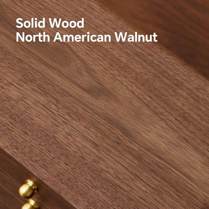 Wooden Jewelry Box, Large, Black Walnut Wood | For Women & Men, Velvet Lined Organizer, 3 Drawers, Brass Handles, Earring Ring Necklace Storage