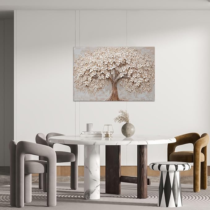 Canvas Wall Art Decor Prints Modern Botanical Wall Art Pictures for Living Room Tree of Life Wall Art Decor White Flower Wall Art Prints Canvas Art Wall Decor Artwork for Walls Bedroom Office Decor 24" X 36"