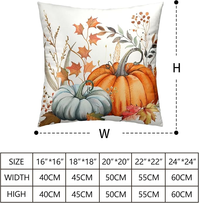 Fall Pumpkin Pillow Covers Maple Leaves Throw Pillow Covers Autumn Decorative Cushion Case 20x20 for Farmhouse Living Room Couch Patio Set of 2