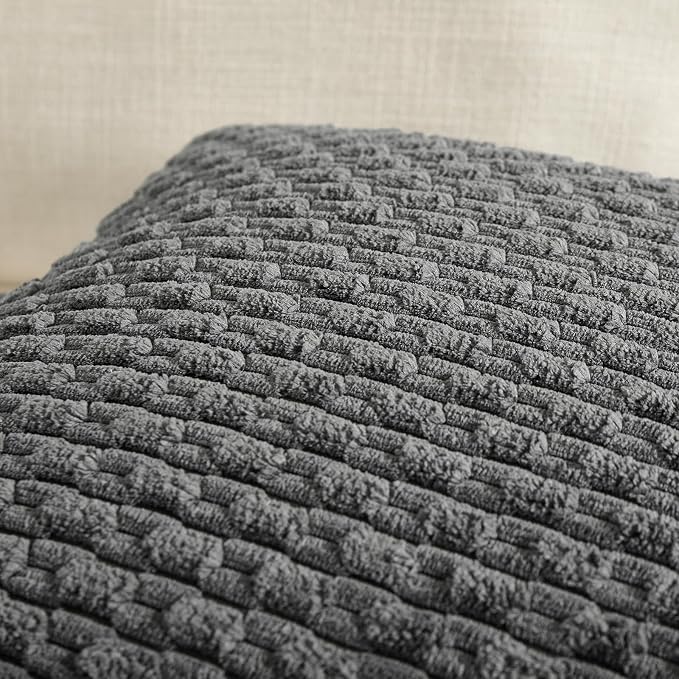 Fancy Homi 2 Packs Dark Gray Euro Decorative Throw Pillow Covers 26x26 Inch for Living Room Couch Bed Sofa, Rustic Farmhouse Boho Home Decor, Soft Striped Corduroy Grey Square Cushion Case 66x66 cm