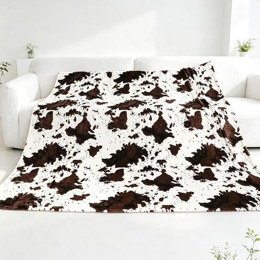 Queen Blanket for Bed, Full Size Fleece Blanket for Couples Adults, Cow Print Decor for Bedroom Living Room, Western Farmhouse Style Large Soft Fuzzy Throws for All Season, 90x90 Inches