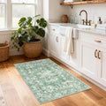 GarveeHome 2x3 Small Rug for Kitchen Machine Washable Floral Doormat | Non-Slip Low Pile Vintage Throw Carpet for Hallway Flower Bordered Accent Mat Boho Botanical Area Rugs for Bedroom Sage Green