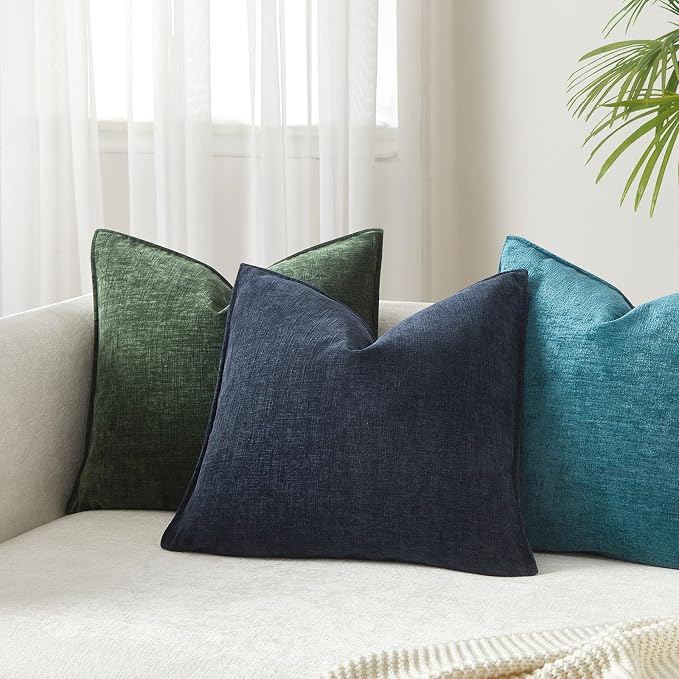 JUSPURBET 22x22 Chenille Decorative Throw Pillow Covers Set of 2,Navy Blue | Cozy Soft Cushion Covers Case with Hidden Zipper for Couch Sofa Bed Home Decor Living Room