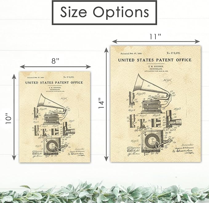 Phonograph Patent Print Wall Art - Unframed - 8x10 | Record Player | Classic Record Player Design | Perfect for Music Enthusiasts and Retro Décor Lovers | Elegant Home or Office Artwork