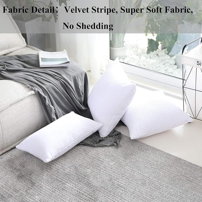 Home Brilliant Set of 2 Decorative Pillows for Couch Pillow Protectors for Sofa, Stripes Velvet, 55x55 cm, 22 x 22 Inch, Pure White