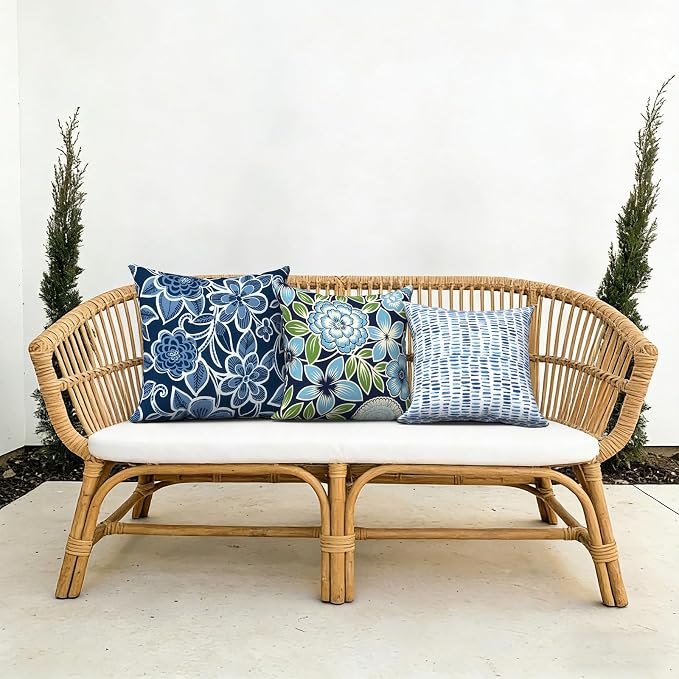 Outdoor Throw Pillow Covers 18x18 Inch, Decorative Pillow Covers for Patio Furniture, Azure Botanical Symphony Modern Cushion Cases for Garden Couch Home Sofa, Pack of 2