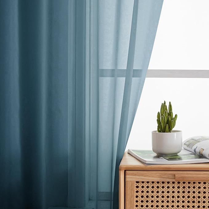 Simplebrand Dusty Blue Sheer Curtains 72 Inches Long 2 Panels for Living Room, Rod Pockets Airy Window Treatments Voile Sheer Curtains Panels Lightweight for Front Back Patio Glass Door, 42" Width
