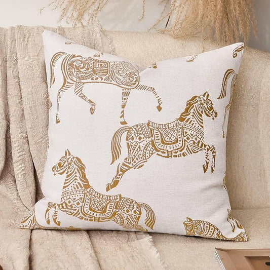 Luxury Equestrian Throw Pillow Cover 18x18, Double Sided Orange Horse Jacquard Embroidery Decorative Cushion Cover for Sofa Bed Living Room, Bedroom