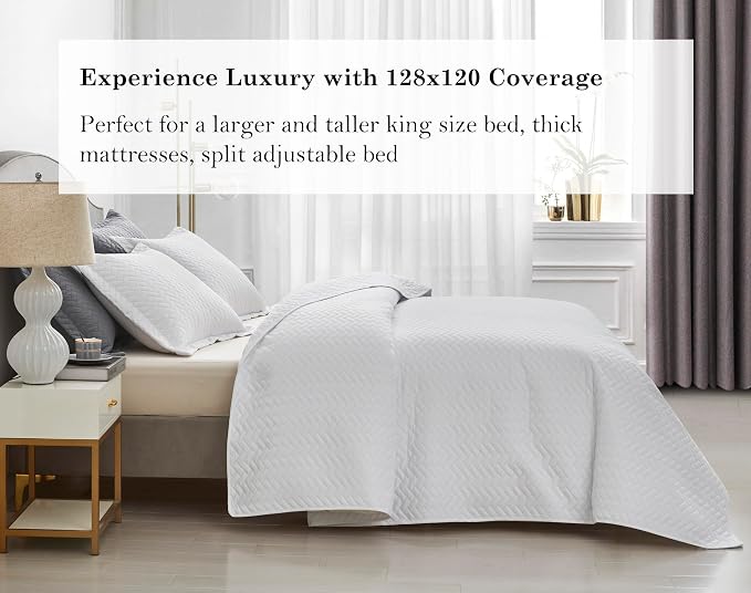 Maple&Stone Oversized King Quilt 128"x120", Huge White Bedspread Set | Breathable Coverlet with Chevron Pattern, All-Season Dorm Bed Cover Set Bedding Decor 3 Piece