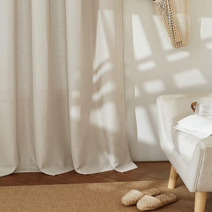 RYB HOME Linen Sheer Curtains 2 Panels for Living Room, Semi Transparent Privacy Drapes with Rod Pocket Farmhouse Style Window Treatments for Bedroom, Taupe, 52" W x 72" L